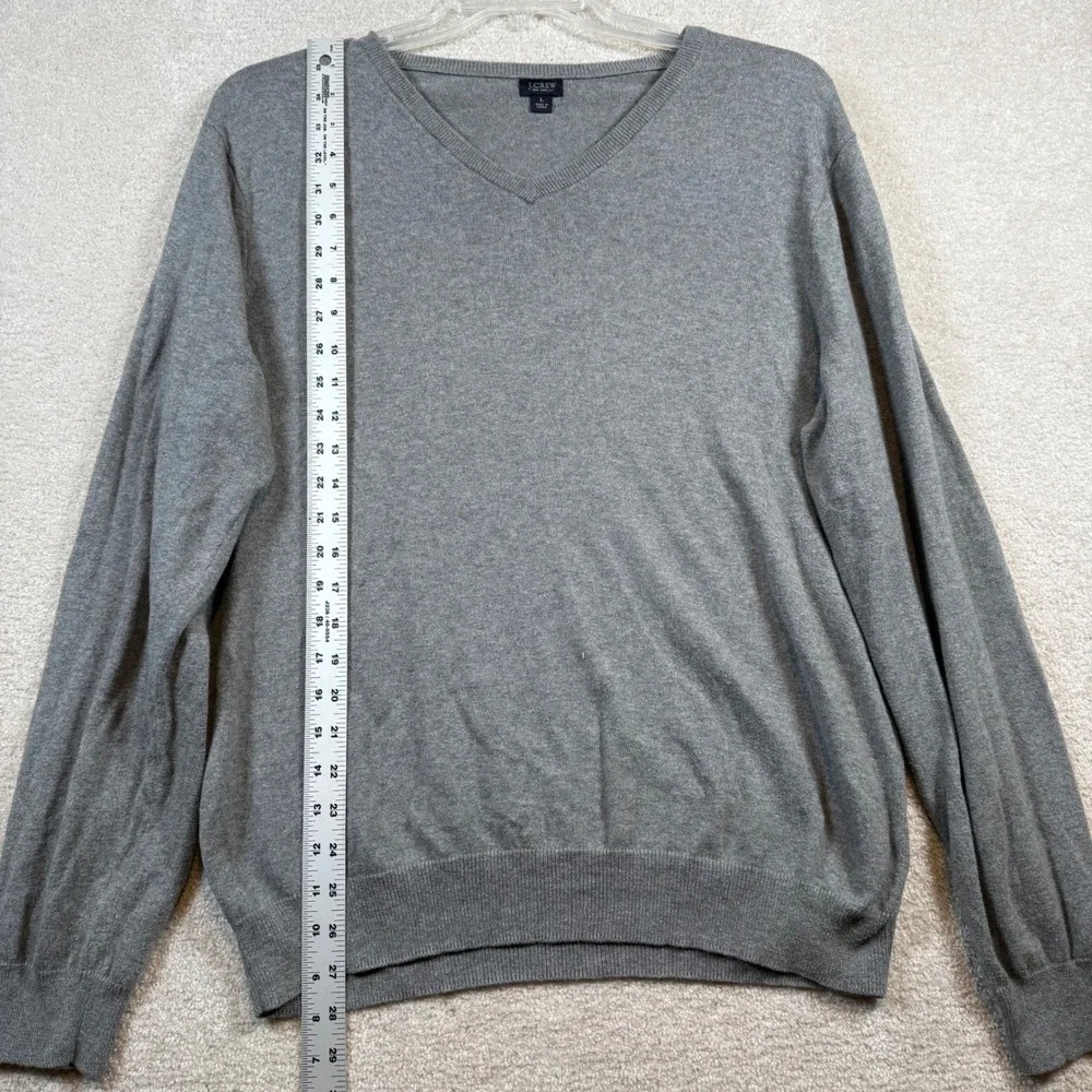 J.Crew V-Neck Sweater Mens Large Gray Cotton Cashmere Blend Long Sleeve